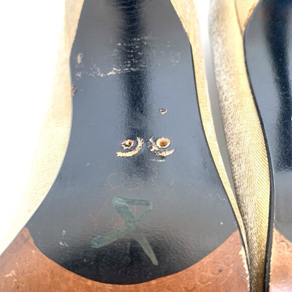 Stuart Weitzman Womans Size 5 1/2 B Gold Satin Square Toe Pumps High Heel Shoes - Picture 7 of 15